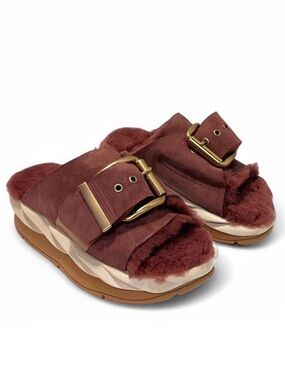 MELLOW LAZE ROSE Shearling Slides